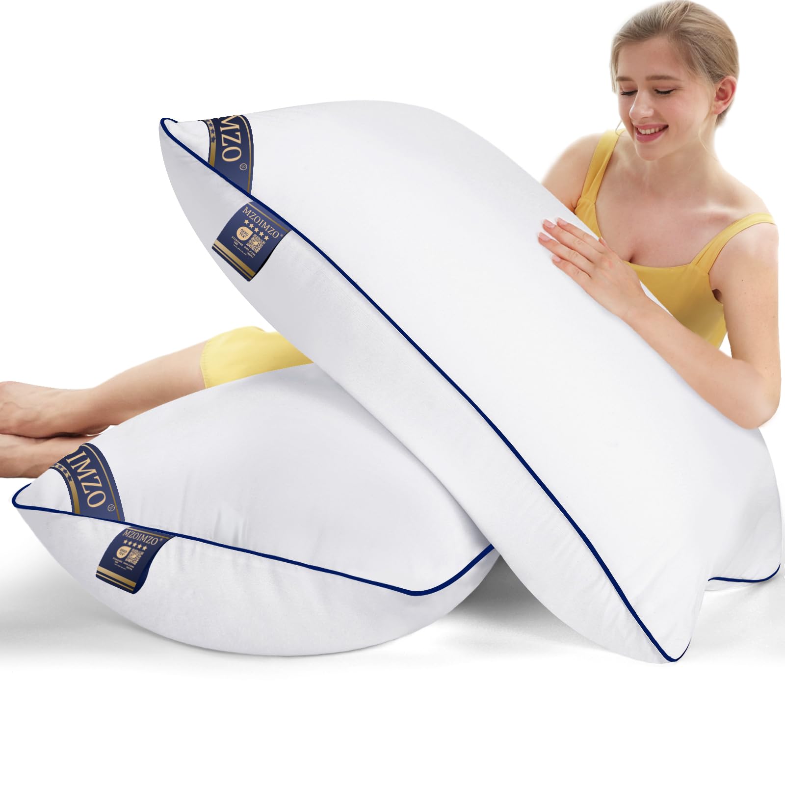 Mzoimzo Supportive Firm Bed Pillows For Sleeping- Queen Size Set Of 2, Cooling Hotel Quality With Premium Soft Down Alternative